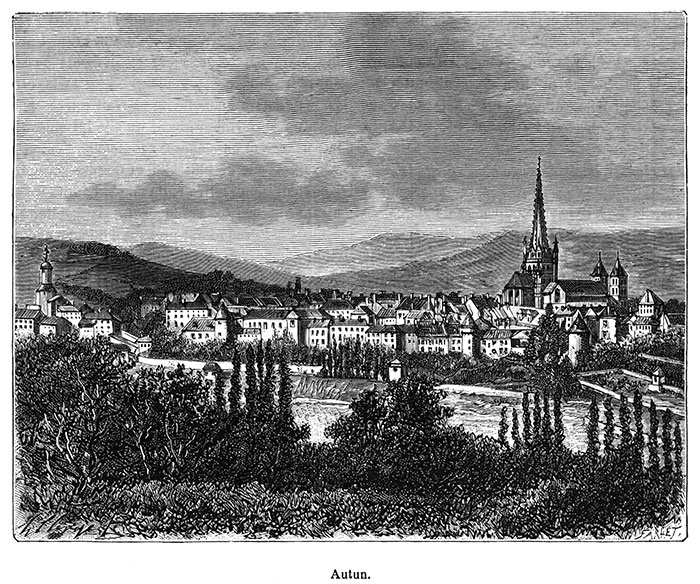 Autun vers 1850 - Gravure de 1855 reproduite puis restaurée par © Norbert Pousseur