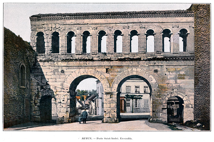 Porte St André d'Autun  - photo aquarellée  non signée de 1902, reproduite puis restaurée par © Norbert Pousseur
