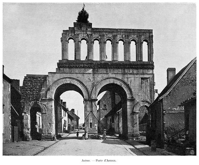 Porte d'Arroux d'Autun - photo signée G, publiée en 1906,  reproduite puis restaurée par © Norbert Pousseur