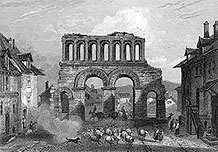 Porte d'Arroux d'Autun - Gravure de 1859 reproduite puis restaurée par © Norbert Pousseur