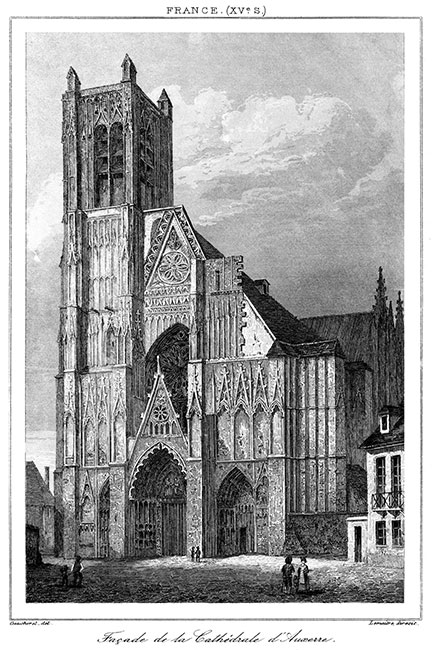 Auxerre, sa cathédrale vers 1840 - gravure reproduite et retouchée numériquement par © Norbert Pousseur