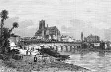 Zoom sur Auxerre vers 1880 et son quai sur l'Yonne - gravure reproduite et retouchée numériquement par © Norbert Pousseur