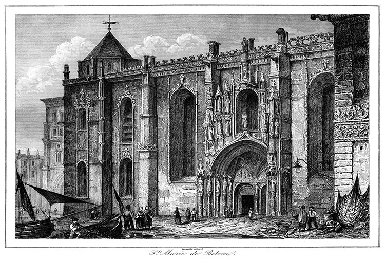 Igreja de Santa Maria em Belém, Portugal, cerca de 1840 - gravura reproduzida e corrigida digitalmente por © Norbert Pousseur