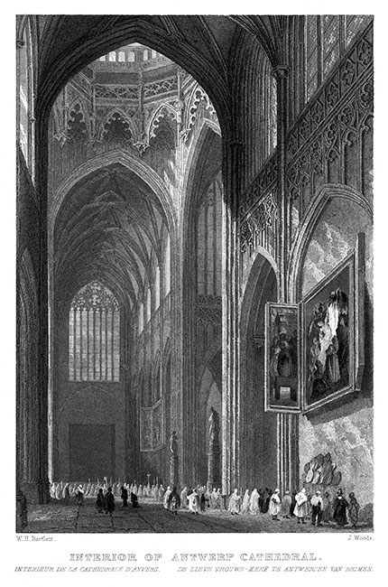 Intérieur de la cathédrale d'Anvers - gravure reproduite et restaurée numériquement par © Norbert Pousseur