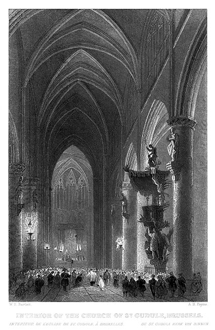 L'intérieur de l'église St Gudule à Bruxelles - gravure reproduite et restaurée numériquement par © Norbert Pousseur