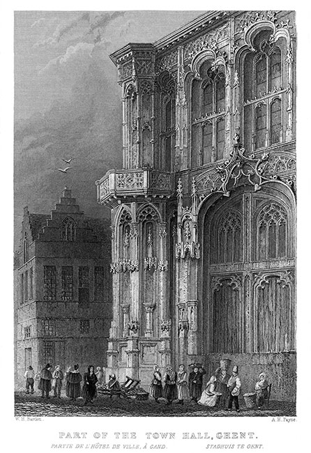 Coin de l'Hôtel-de-Ville de Gand - gravure reproduite et restaurée numériquement par © Norbert Pousseur