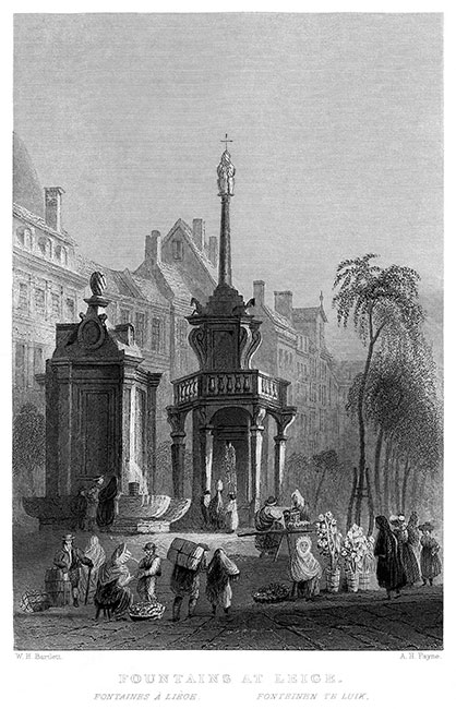 Fontaine à Liège - gravure reproduite et restaurée numériquement par © Norbert Pousseur