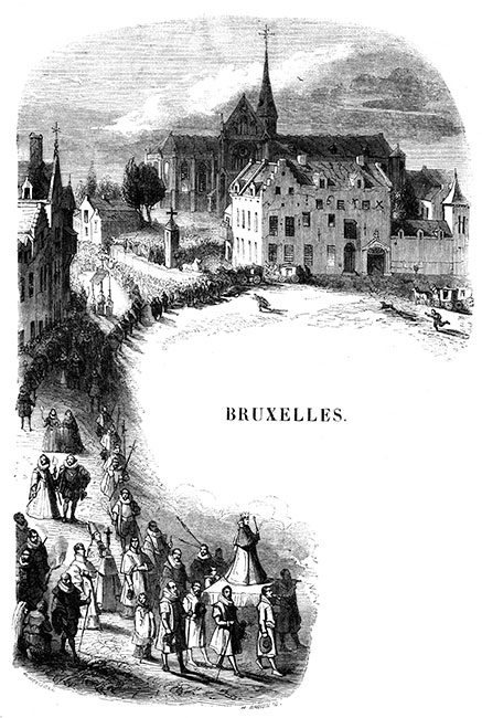 Pélérinage à Bruxelles vers 1840 - gravure reproduite et restaurée numériquement par © Norbert Pousseur