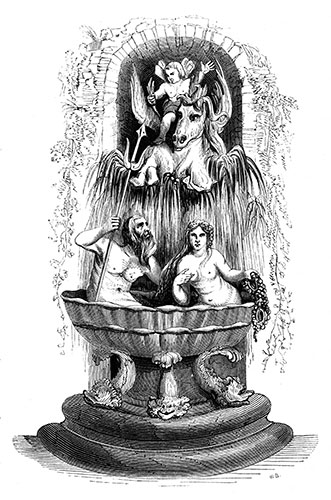 Une des fontaines de Bruxelles vers 1840 - reproduction © Norbert Pousseur