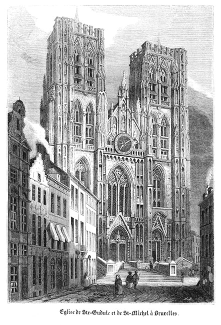 église de Sainte-Gudule de Bruxelles vers 1840 - gravure reproduite et restaurée numériquement par © Norbert Pousseur