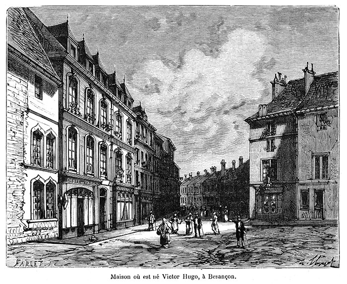 Maison de Victor Hugo à Besançon - gravure reproduite et retouchée par © Norbert Pousseur