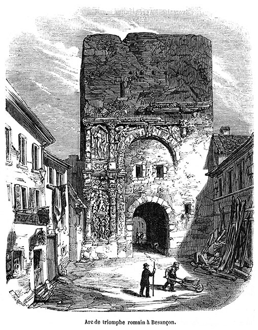 La porte noire de Besançon vers 1860 - gravure reproduite et retouchée numériquement par © Norbert Pousseur