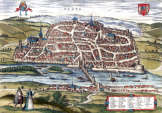Zoom sur le Plan de Blois en 1645 - gravure reproduite par la © BNF,  restaurée numériquemnt par Norbert Pousseur