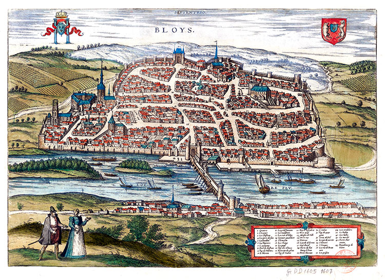 Plan de Blois en 1645 - gravure reproduite par la © BNF,  restaurée numériquemnt par Norbert Pousseur