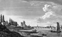 Zoom sur Vue de Blois et de son pont vers 1820 - dessiné par Chapuy - gravure reproduite puis  restaurée numériquement par Norbert Pousseur