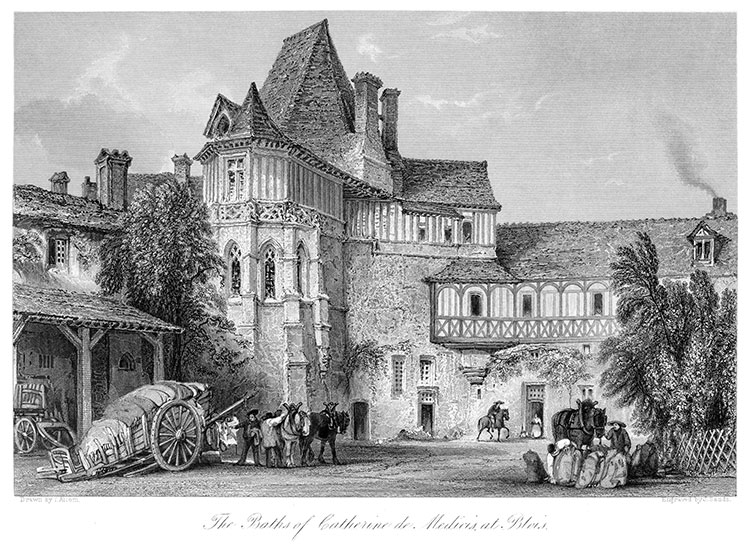 Les bains de Catherine de Médecis à Blois, par Thomas Allom, - gravure reproduite etrestaurée numériquement par © Norbert Pousseur