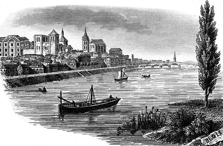 Blois vers 1850 - gravure reproduite puis  restaurée numériquement par Norbert Pousseur