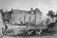 Zoom sur Le Château de Blois vers 1830 dessiné par Thomas Allom - gravure reproduite puis  restaurée numériquement par Norbert Pousseur