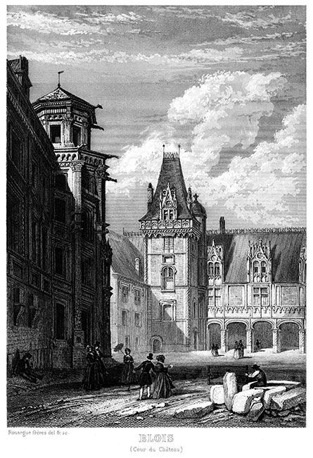 La cour du château de Blois vers 1850 -  gravure reproduite etrestaurée numériquement par © Norbert Pousseur