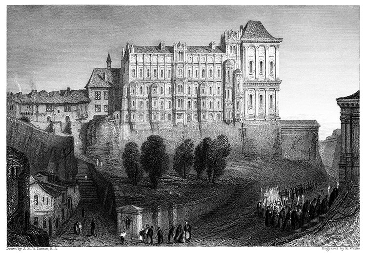 Château de Blois, par Williem Turner, vers 1850 - gravure reproduite etrestaurée numériquement par © Norbert Pousseur