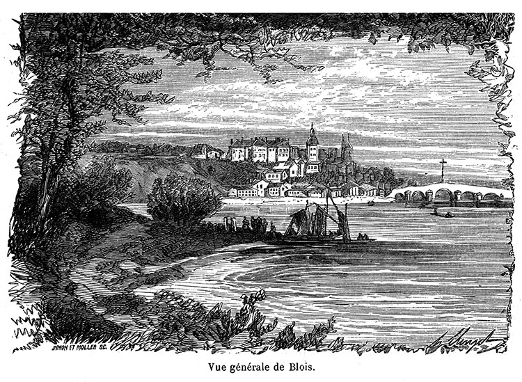 Vue générale de Blois  depuis la Loire - gravure reproduite etrestaurée numériquement par © Norbert Pousseur