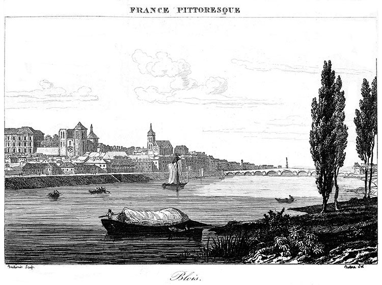 Blois sur la Loire vers 1830 - gravure reproduite etrestaurée numériquement par © Norbert Pousseur