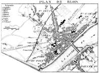 Zoom sur Vue de Blois et de son pont vers 1820 - dessiné par Chapuy - gravure reproduite puis  restaurée numériquement par Norbert Pousseur