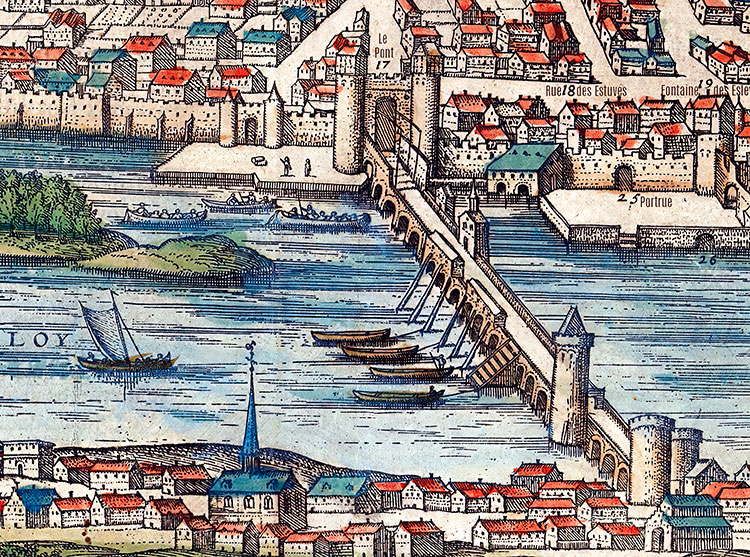 Le pont de Blois en 1645 - détail du plan reproduit par la © BNF,  restaurée numériquement par Norbert Pousseur