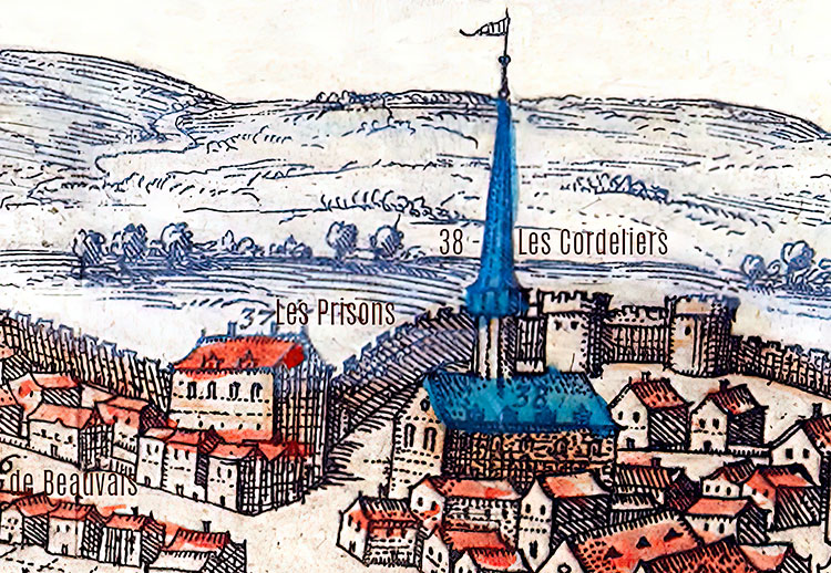 Les prisons  de Blois en 1645 - détail du plan reproduit par la © BNF,  restaurée numériquement par Norbert Pousseur