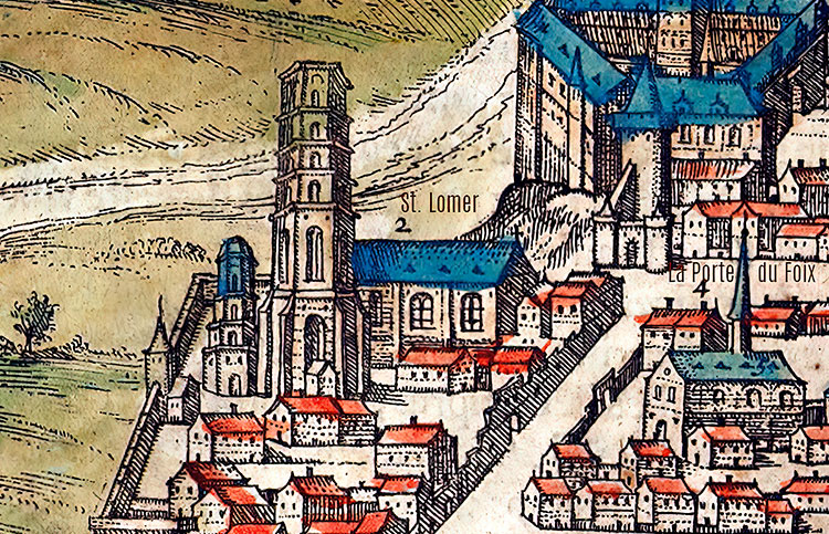 Eglise St Laumer de Blois en 1645 - détail du plan reproduit par la © BNF,  restaurée numériquement par Norbert Pousseur