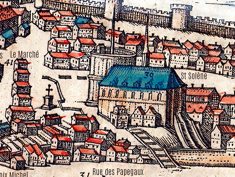 Eglise St Solenne de Blois en 1645 - détail du plan reproduit par la © BNF,  restaurée numériquement par Norbert Pousseur