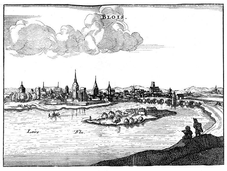 Blois sur la Loire vers 1660 - gravure reproduite et restaurée numériquement par © Norbert Pousseur
