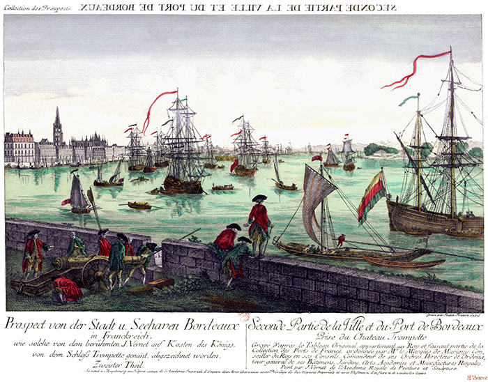 Port de Bordeaux vers 1750 - Numérisation © BNF, corrections numériques - © Norbert Pousseur Port de Bordeaux vers 1750 - Numérisation © BNF, corrections numériques - © Norbert Pousseur