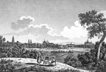 Zoom sur Bourg depuis sa campagne, vers 1830 - gravure reproduite et restaurée numériquement par © Norbert Pousseur