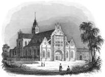 Zoom sur Eglise de Brou près de Bourg en Bresse vers 1835 - gravure reproduite et restaurée numériquement par © Norbert Pousseur