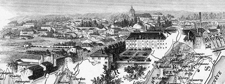 Bourg, vue panoramique vers 1880 - gravure reproduite et restaurée numériquement par © Norbert Pousseur