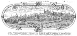 Zoom sur Bourges en 1566, par Jean Arnouillet, © Gallica / BNF  - gravure restaurée numériquement par © Norbert Pousseur