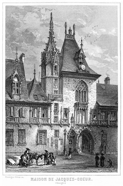 Hôtel de Ville de Bourges, acienne maison de Jacques Coeur, vers 1855 - gravure reproduite et restaurée numériquement par © Norbert Pousseur
