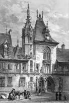 Zoom sur l'Hôtel de Ville de Bourges, ex maison de Jacques Coeur, vers 1855 - gravure reproduite et restaurée numériquement par © Norbert Pousseur