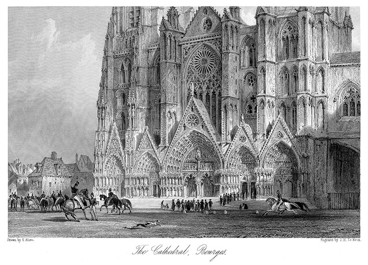 Cathédrale de Bourges vers 1840 - gravure reproduite et restaurée numériquement par © Norbert Pousseur