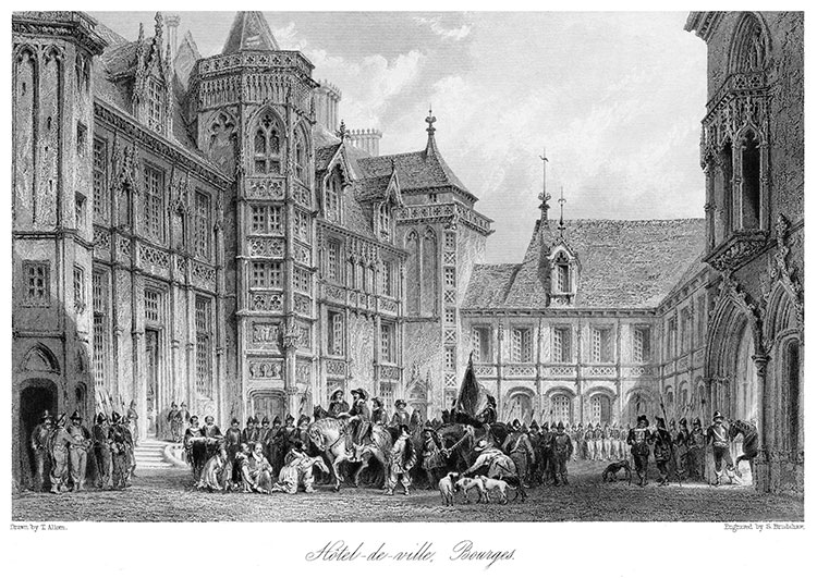 Hôtel de Ville de Bourges vers 1840 - gravure reproduite et restaurée numériquement par © Norbert Pousseur