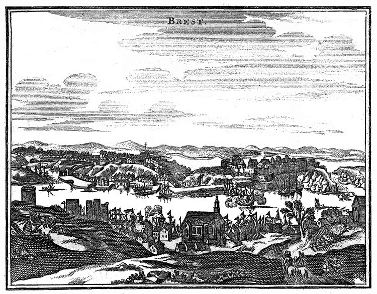 Ville de Brest, en 1634 - gravure reproduite par la © BNF et retouchée numériquement par © Norbert Pousseur Ville de Brest, en 1634 - gravure reproduite par la © BNF et retouchée numériquement par © Norbert Pousseur