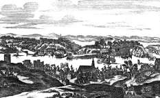 Pour zoom, Ville de Brest, en 1634 - gravure reproduite par la © BNF et retouchée numériquement par © Norbert Pousseur