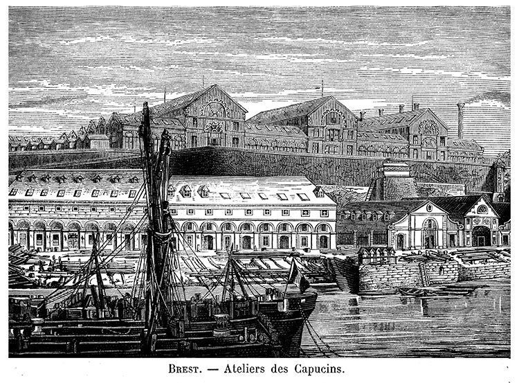 Atelier des Capucins à Brest vers 1900 - gravure reproduite et restaurée numériquement par © Norbert Pousseur
