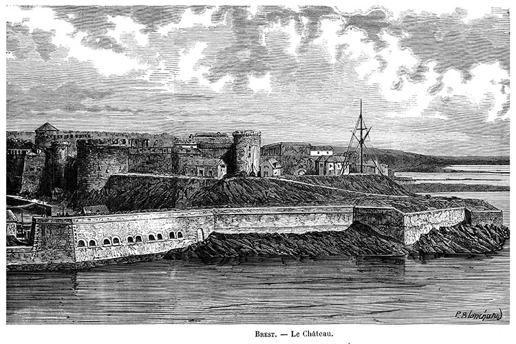 Château de Brest vers 1900 - gravure reproduite et restaurée numériquement par © Norbert Pousseur