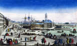 Pour zoom, Vue perspective d'un embarquement au Port de Brest  vers 1870- gravure retravaillée numériquement par © Norbert Pousseur