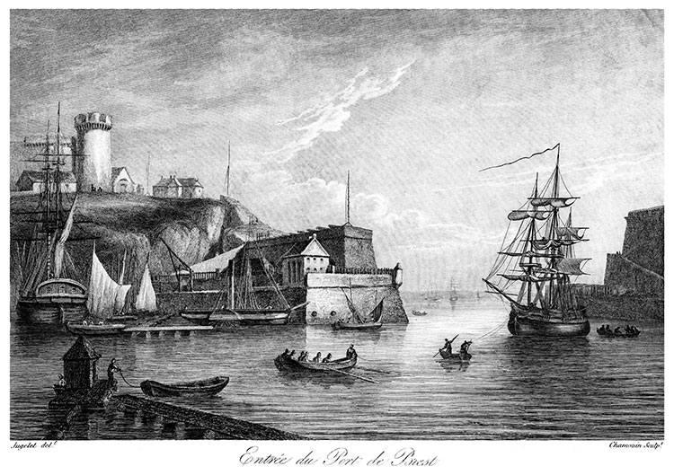 L'entrée du port de Brest vers 1835 - gravure reproduite et restaurée numériquement par © Norbert Pousseur