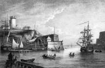 Pour zoom, Navire Francis Depau sur mer démontée au port du Havre en 1836 - gravure reproduite puis restaurée numériquement par © Norbert Pousseur