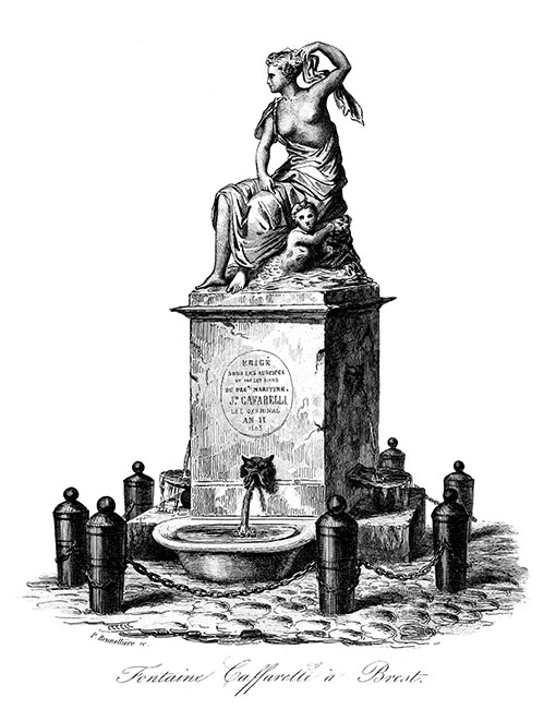 La fontaine Caffarelli de Brest, vers 1830 - gravure reproduite et restaurée numériquement par © Norbert Pousseur