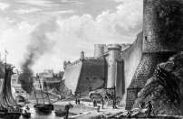 Pour zoom, Remparts du château de Brest vers 1830 - gravure reproduite et restaurée numériquement par © Norbert Pousseur